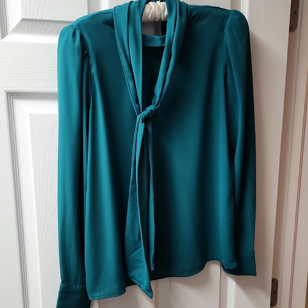 Ann Taylor Teal Blouse with Tie Neck